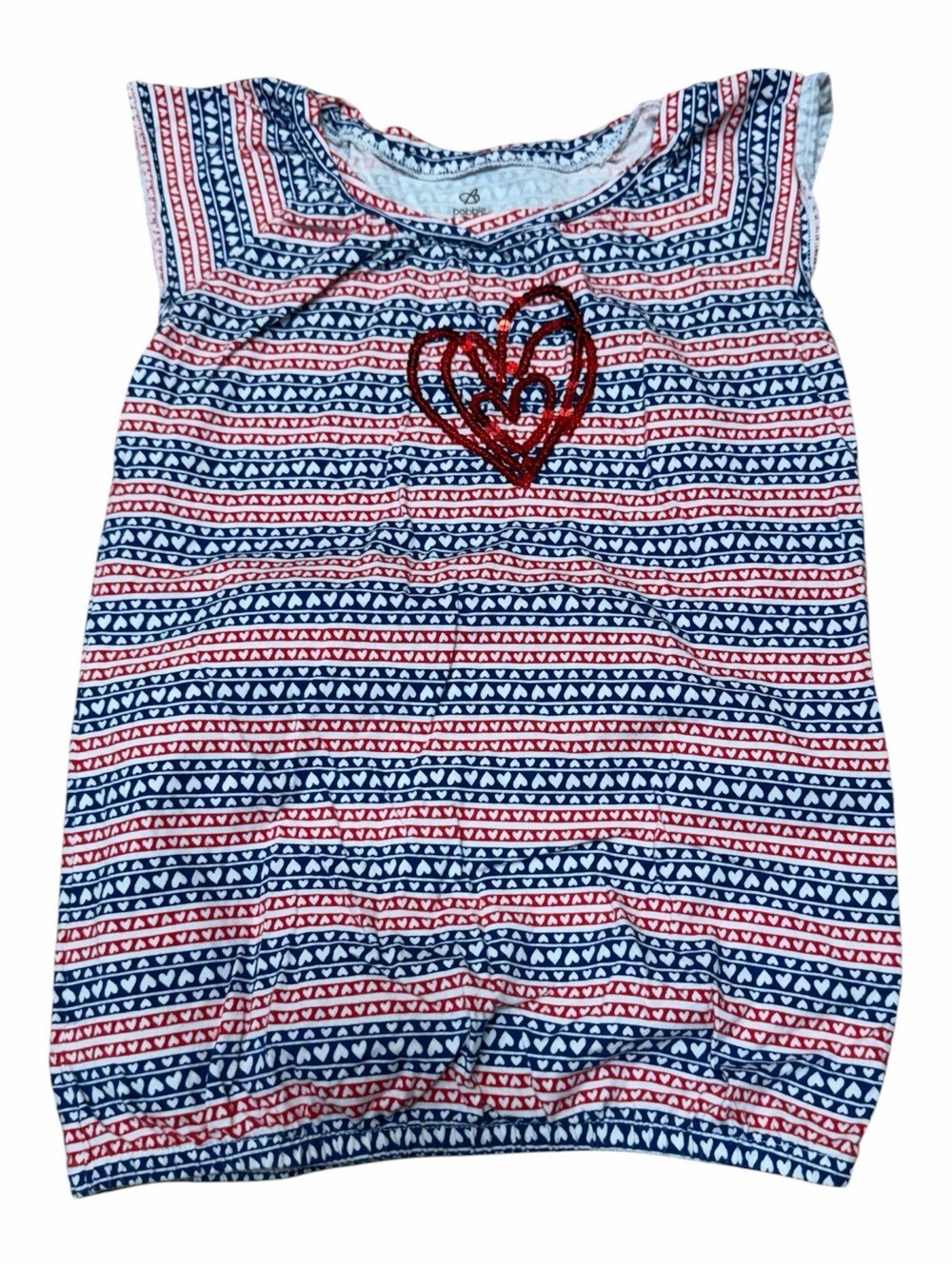 Bobbie Brooks Girls Size Medium 7/8 Red White Blue Heart Print Top